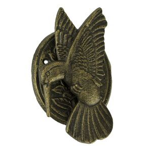 Antique Bronze Cast Iron Hummingbird and Flower Front Door Knocker Entry Decor